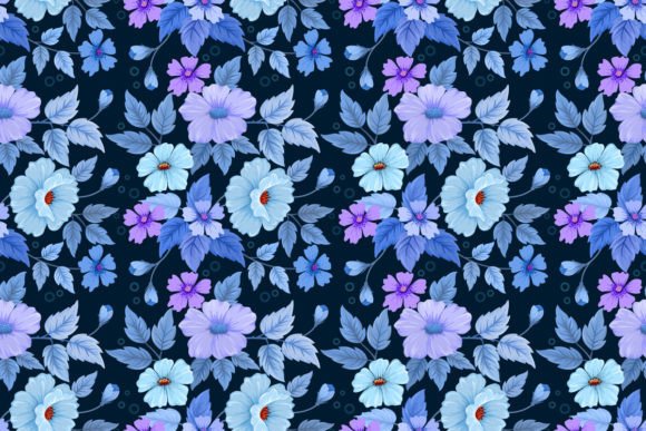 Download Hand Draw Flower on Blue Color Pattern. - Color Collection