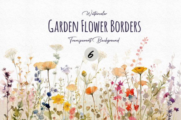 Download Watercolor Garden Flower Border Cliparts - Color Collection