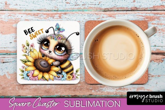 Download Watercolor Bee Square Coaster Design - Color Collection