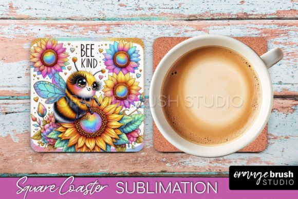 Download Watercolor Bee Square Coaster Design - Color Collection