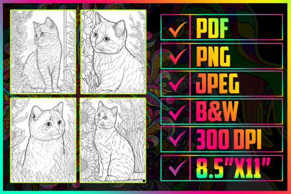 Download 10 Cat with Floral Coloring Book Page - Color Collection