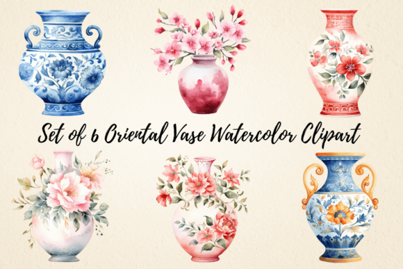 Download Oriental Vase Watercolor Clipart - Color Collection